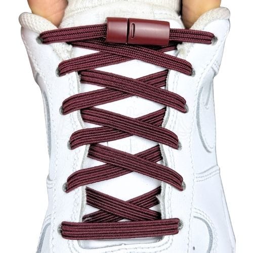 Elastische veters zonder strikken plat 7mm magnetische sluiting wijnrood met stretch uitgerekt uitgelichte afbeelding