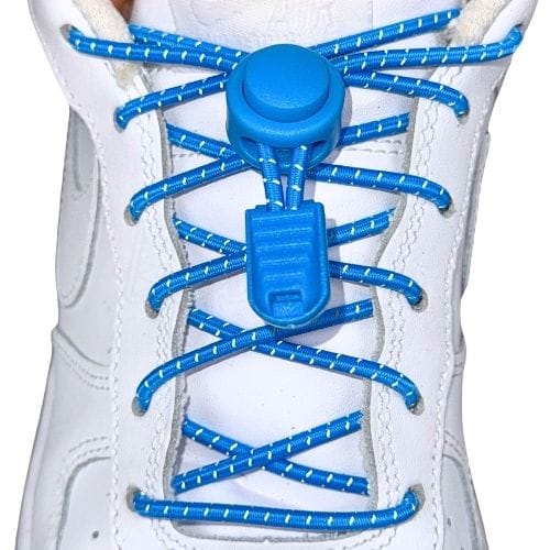 Elastische veters zonder strikken reflecterend 3mm lock sluiting lichtblauw met stretch uitgerekt uitgelichte afbeelding