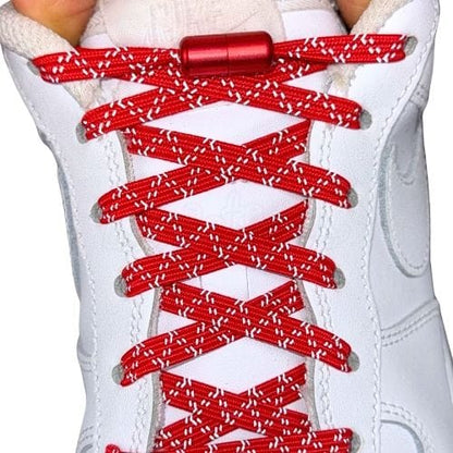 Elastische veters zonder strikken reflecterend 7mm capsule sluiting rood met stretch uitgerekt uitgelichte afbeelding