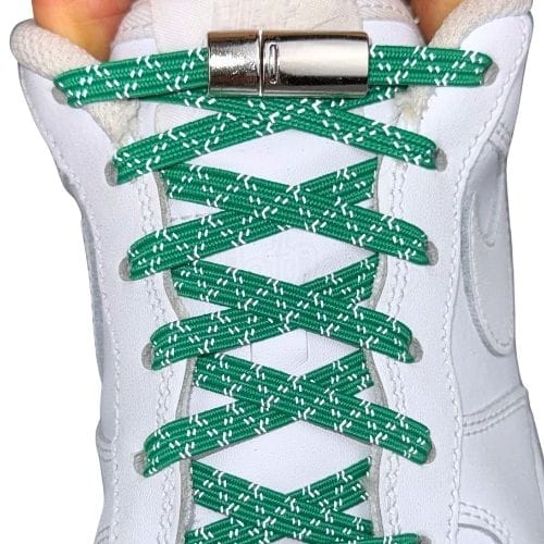 Elastische veters zonder strikken reflecterend 7mm magnetische sluiting groen met stretch uitgerekt uitgelichte afbeelding