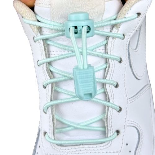 Elastische veters zonder strikken rond 3mm lock sluiting lichtgroen met stretch uitgerekt uitgelichte afbeelding