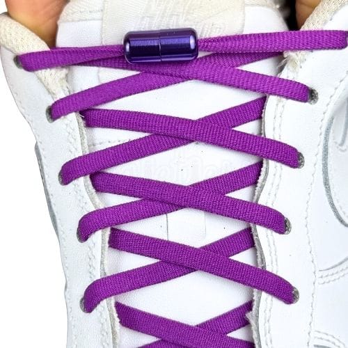 Elastische veters zonder strikken rond 5mm capsule sluiting paars met stretch uitgerekt uitgelichte afbeelding