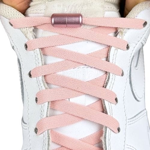 Elastische veters zonder strikken vintage 8mm capsule sluiting roze met stretch uitgerekt uitgelichte afbeelding