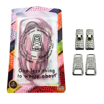 Elastische veters zonder strikken bling bling 6mm haak zilveren sluiting roze in luxe verpakking