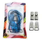 Elastische veters zonder strikken bling bling 6mm haak zilveren sluiting blauw in luxe verpakking