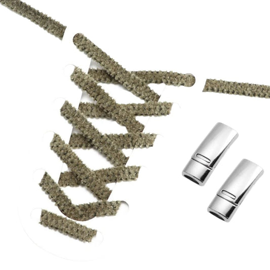 Fluffy elastische veters mosgroen met magnetische sluiting voor outdoor schoenen en sportschoenen