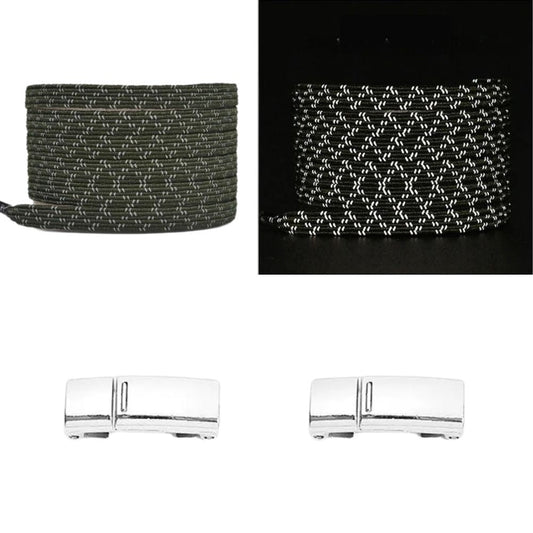 Elastische veters mosgroen reflecterend plat met magneetsluiting voor sportieve outdoor schoenen