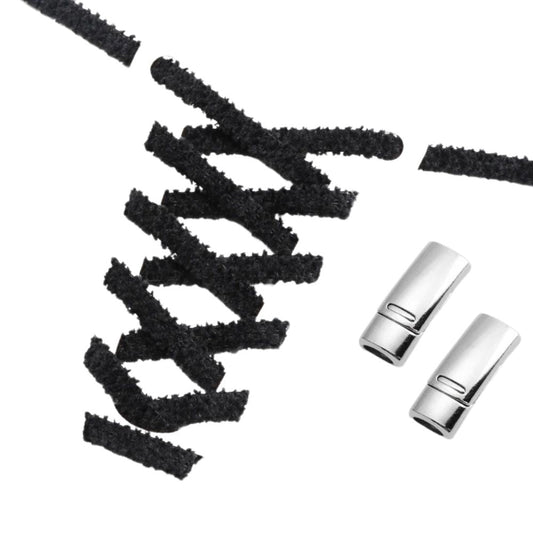 Fluffy elastische veters zwart met magnetische sluiting voor sneakers en wandelschoenen
