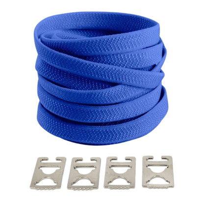 Blue textured elastic no-tie shoelaces with an invisible clip.