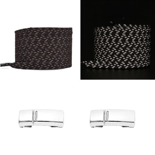 Elastische veters donkerbruin reflecterend plat met magneetsluiting voor elegante schoenen en casual gebruik