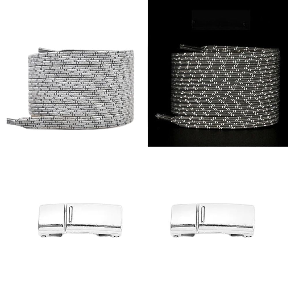 Elastische veters grijs reflecterend plat met magneetsluiting voor casual schoenen en sportief gebruik