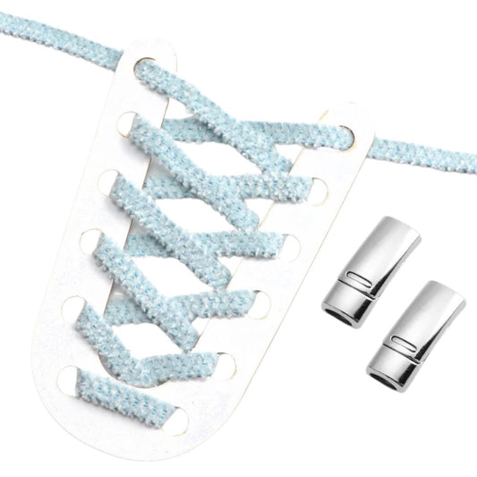 Fluffy elastische veters lichtblauw met magnetische sluiting voor sneakers en kinderschoenen