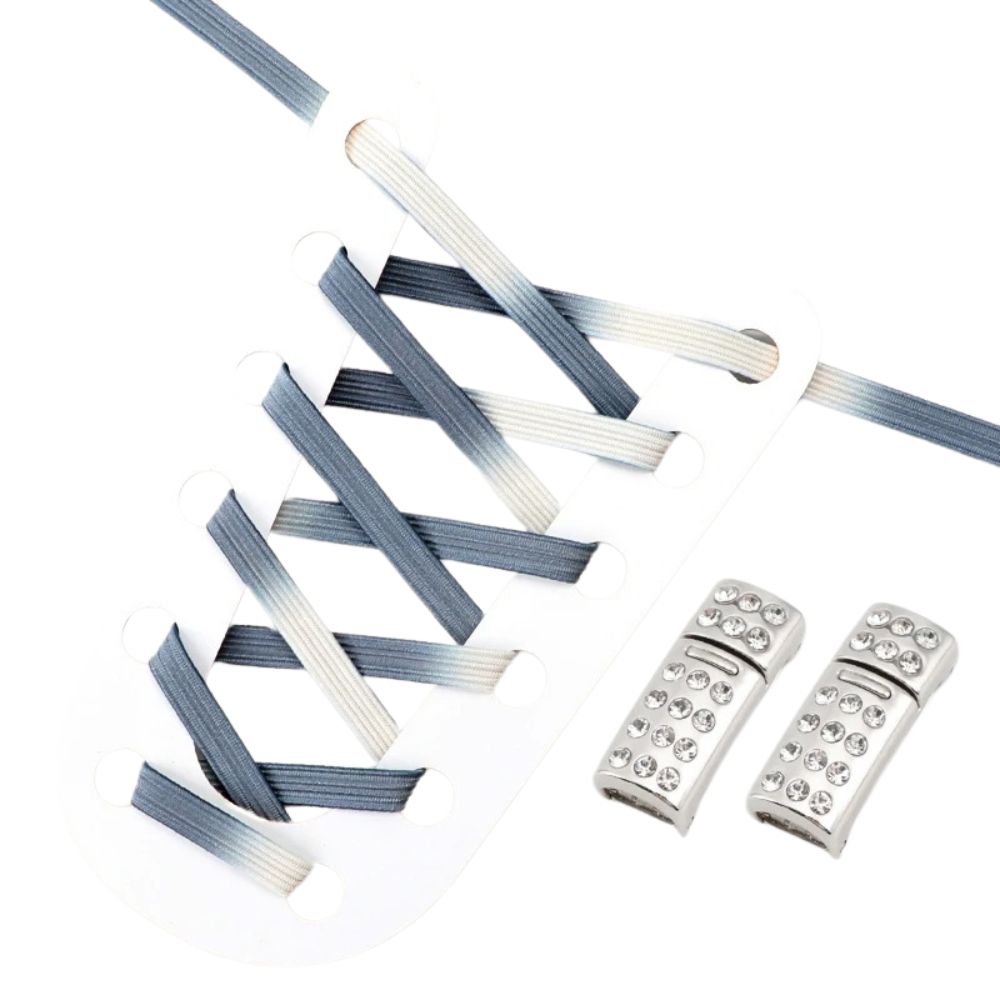Lichtgrijze kleurovergang elastische veters met rhinestone magneetsluiting voor comfortabele sneakers zonder strikken