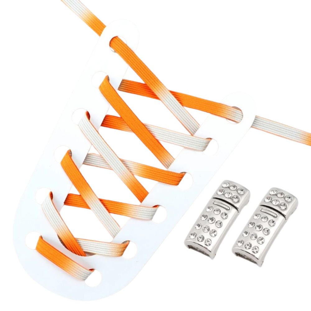 Oranje kleurovergang elastische veters met rhinestone magneetsluiting voor modieuze en gemakkelijke sneakers
