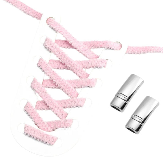 Fluffy elastische veters roze met magnetische sluiting voor kinderschoenen en sneakers