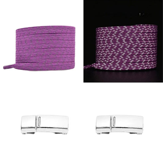 Elastische veters paars reflecterend plat met magneetsluiting voor sneakers en unieke stijl met veiligheid