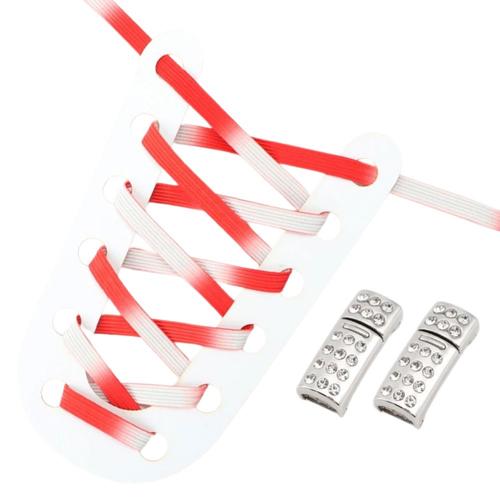 Rode kleurovergang elastische veters met rhinestone magneetsluiting voor comfortabele en stijlvolle sneakers