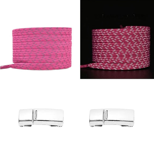 Elastische veters rozenrood reflecterend plat met magneetsluiting voor sneakers en stijlvolle schoenen