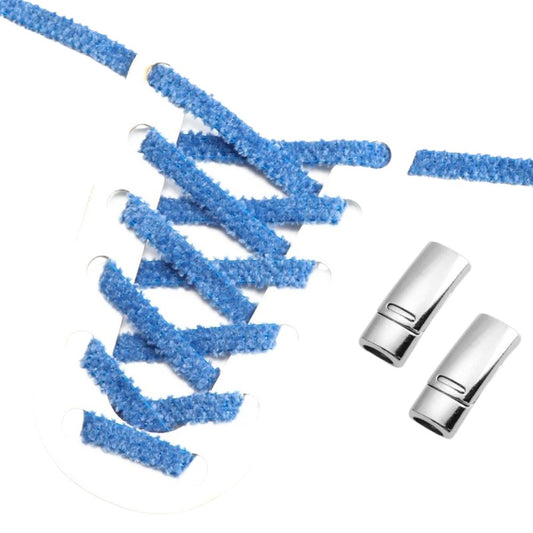 Fluffy elastische veters blauw met magnetische sluiting voor sportieve schoenen en sneakers