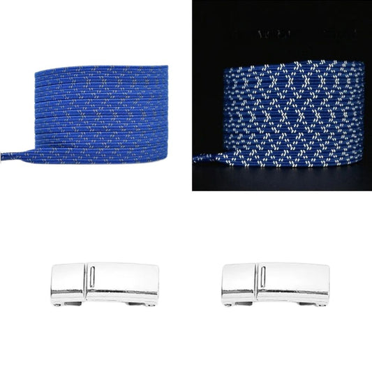 Elastische veters blauw reflecterend plat met magneetsluiting voor sportieve schoenen en casual gebruik