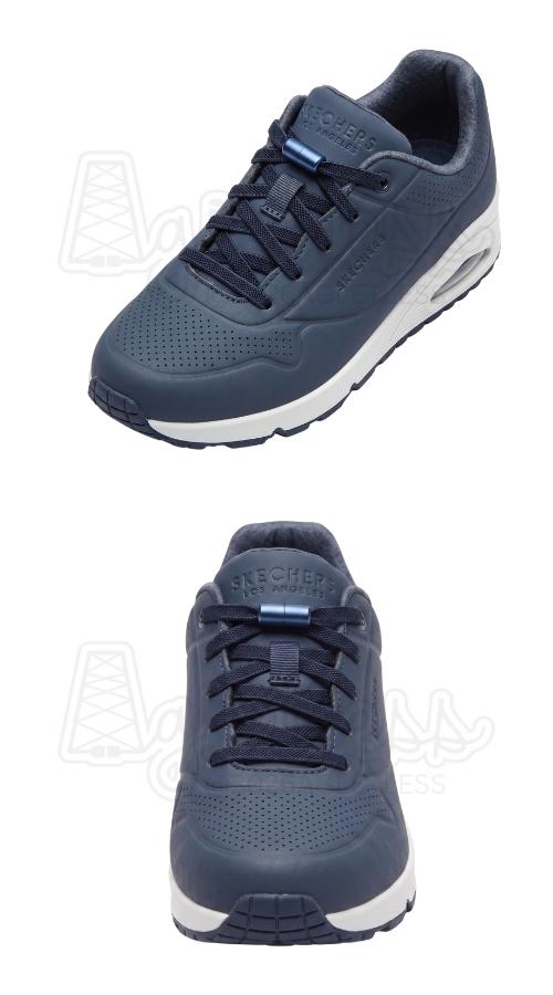 Marineblauwe kinderschoenen met marineblauwe elastische veters, plat 6mm capsule sluiting