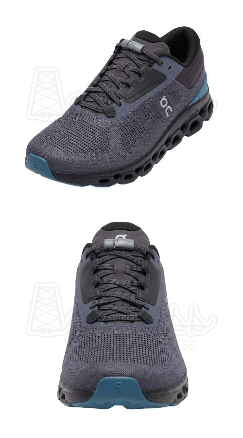 Grijze hardloopschoenen met antraciet elastische veters, plat 6mm magneet