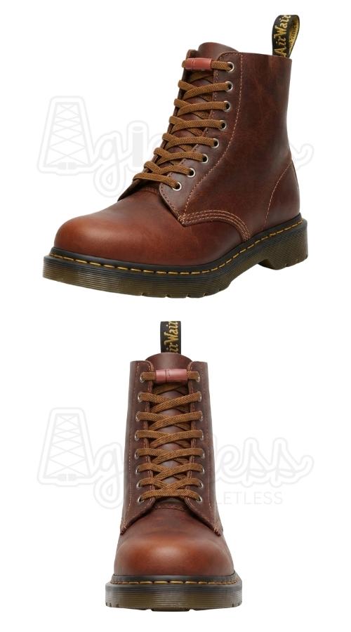 Bruine boots met bruine elastische veters, plat 6mm en magneet sluiting