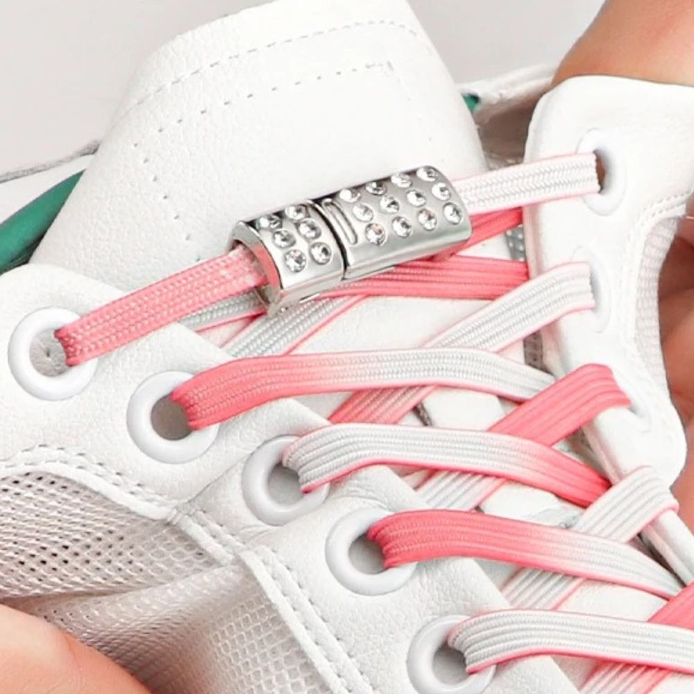 Uitgerekte roze kleurovergang elastische veters met rhinestone magneetsluiting tonen flexibiliteit en comfort
