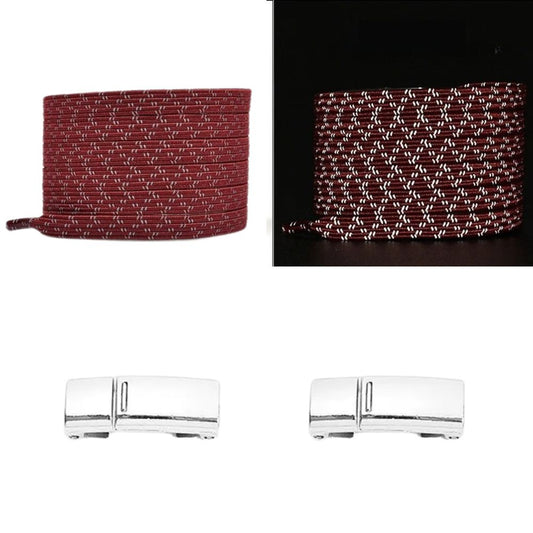 Elastische veters wijnrood reflecterend plat met magneetsluiting voor elegante schoenen en veiligheid