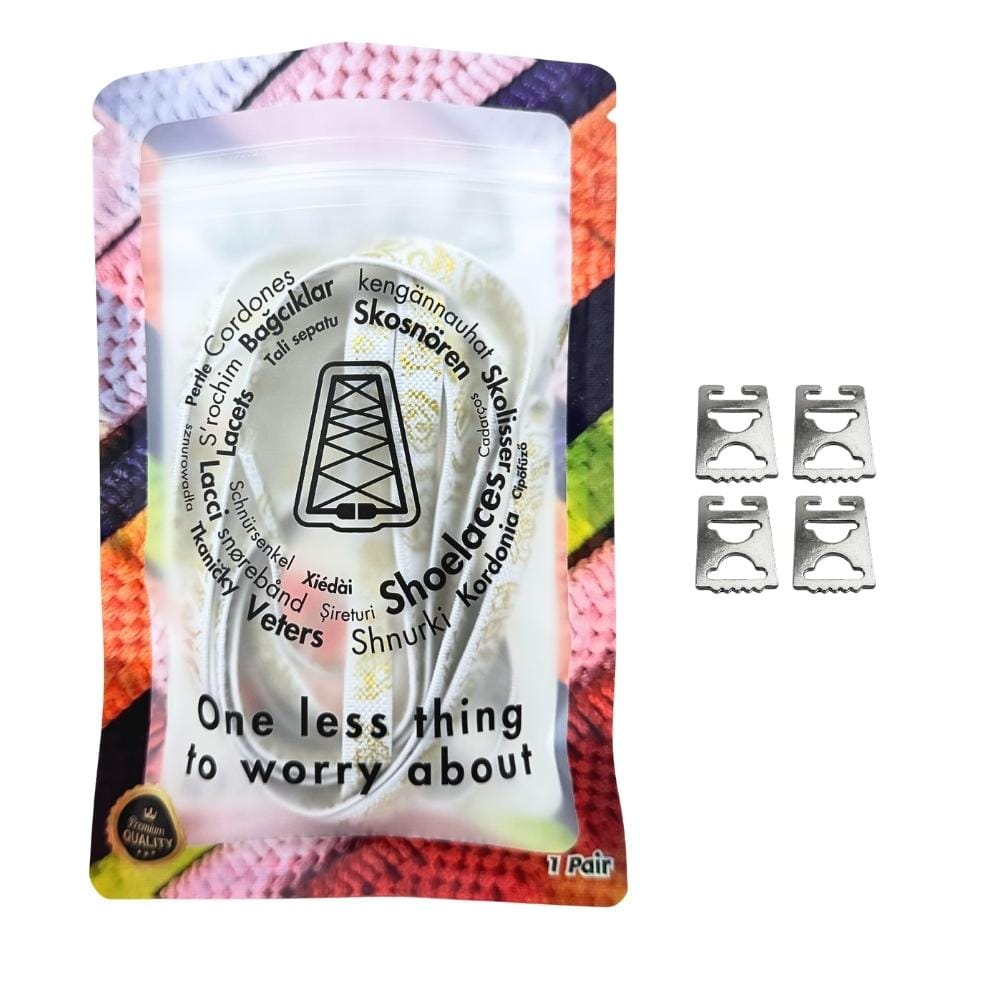 Elastische veters onzichtbaar strikken paisley 9mm onzichtbare clipjes wit goud in luxe verpakking