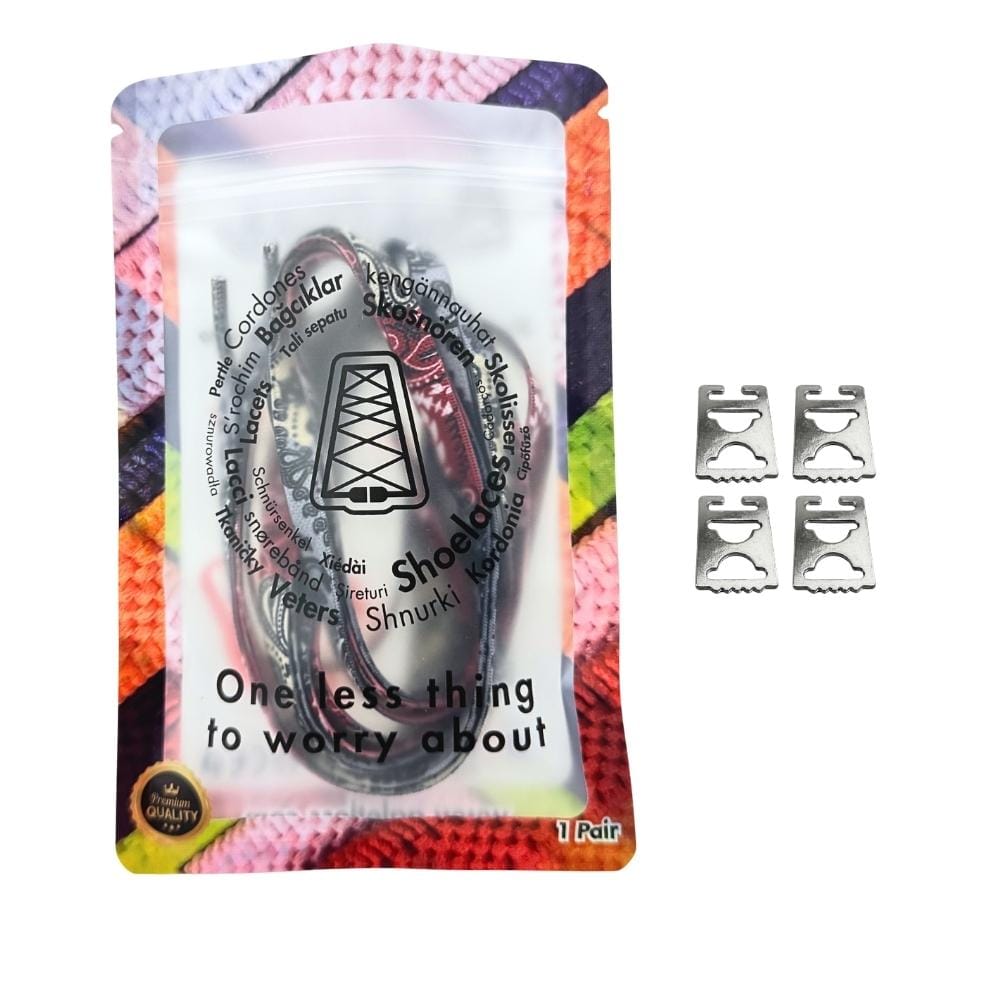 Elastische veters onzichtbaar strikken paisley 9mm onzichtbare clipjes grijs zwart rood in luxe verpakking