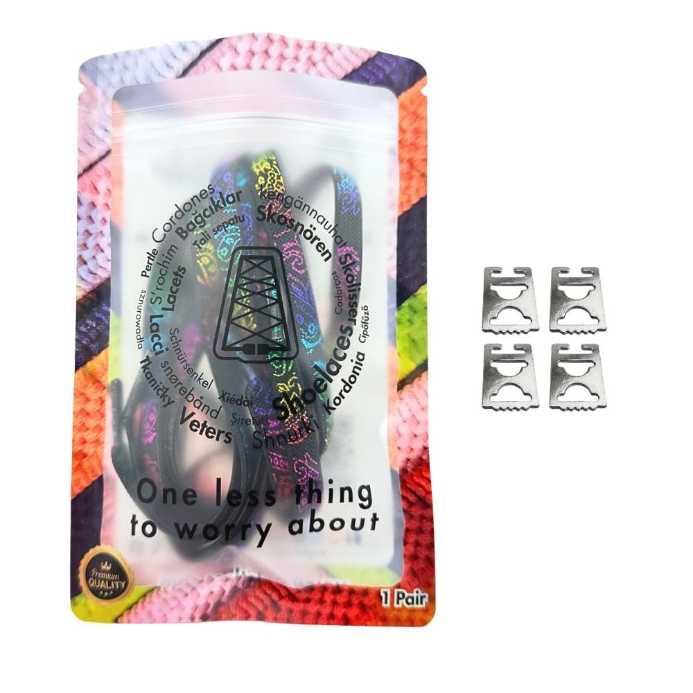 Elastische veters onzichtbaar strikken paisley 9mm onzichtbare clipjes zwart kleurig in luxe verpakking