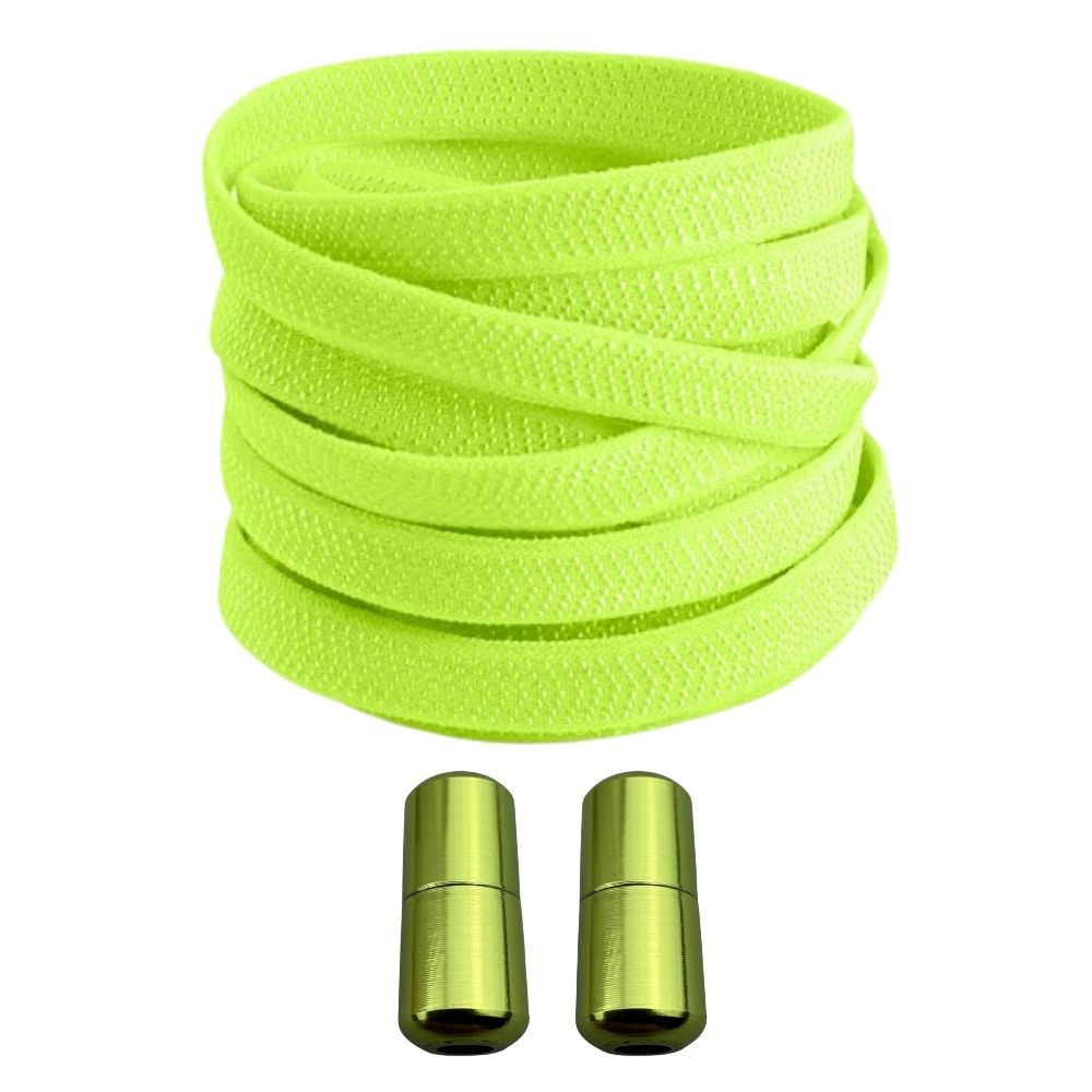 Productafbeelding van platte elastische veters van 8 mm met capsule sluiting in de kleur fluorescerend groen