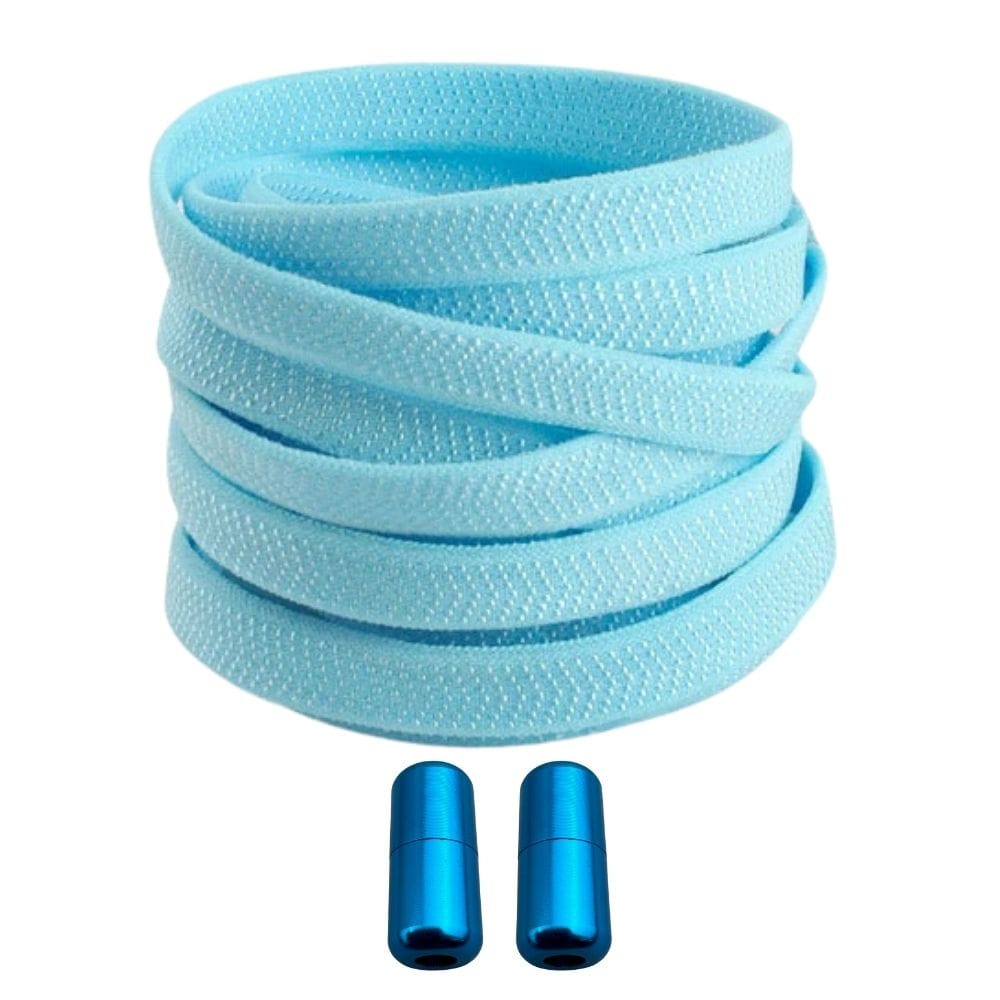 Productafbeelding van platte elastische veters van 8 mm met capsule sluiting in de kleur lichtblauw