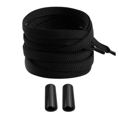 Productafbeelding van platte elastische veters van 8 mm met capsule sluiting in de kleur zwart