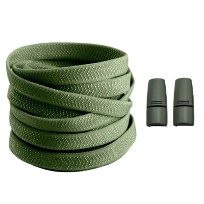 Productafbeelding van platte elastische veters van 8 mm met magneetsluiting in de kleur mosgroen