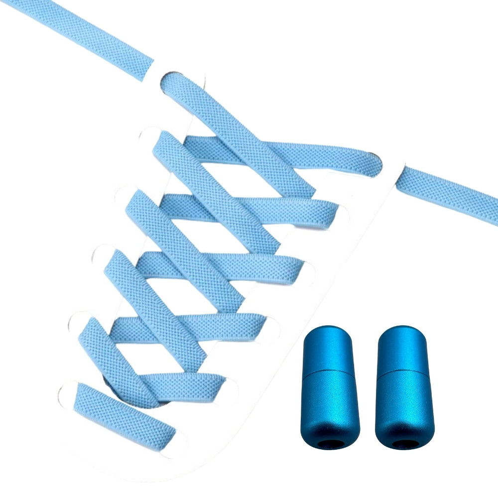 Productafbeelding van platte elastische veters van 9 mm met capsule sluiting in de kleur hemelsblauw