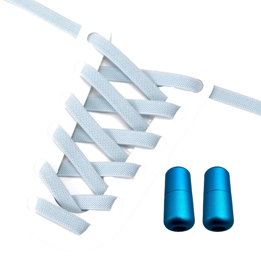 Productafbeelding van platte elastische veters van 9 mm met capsule sluiting in de kleur lichtblauw