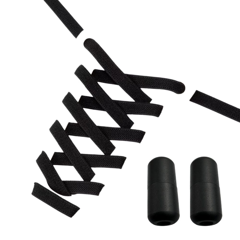 Productafbeelding van platte elastische veters van 9 mm met capsule sluiting in de kleur zwart