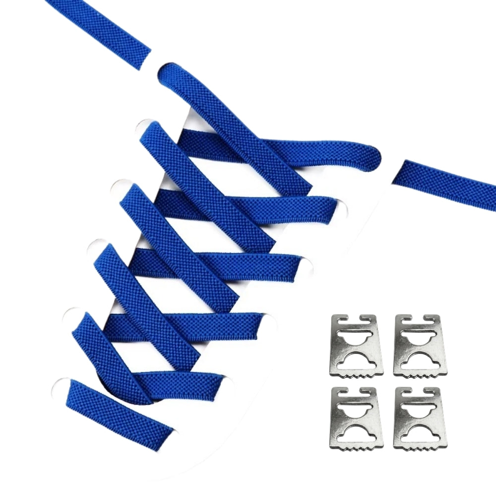 Productafbeelding van platte elastische veters van 9 mm met clipjes in de kleur blauw