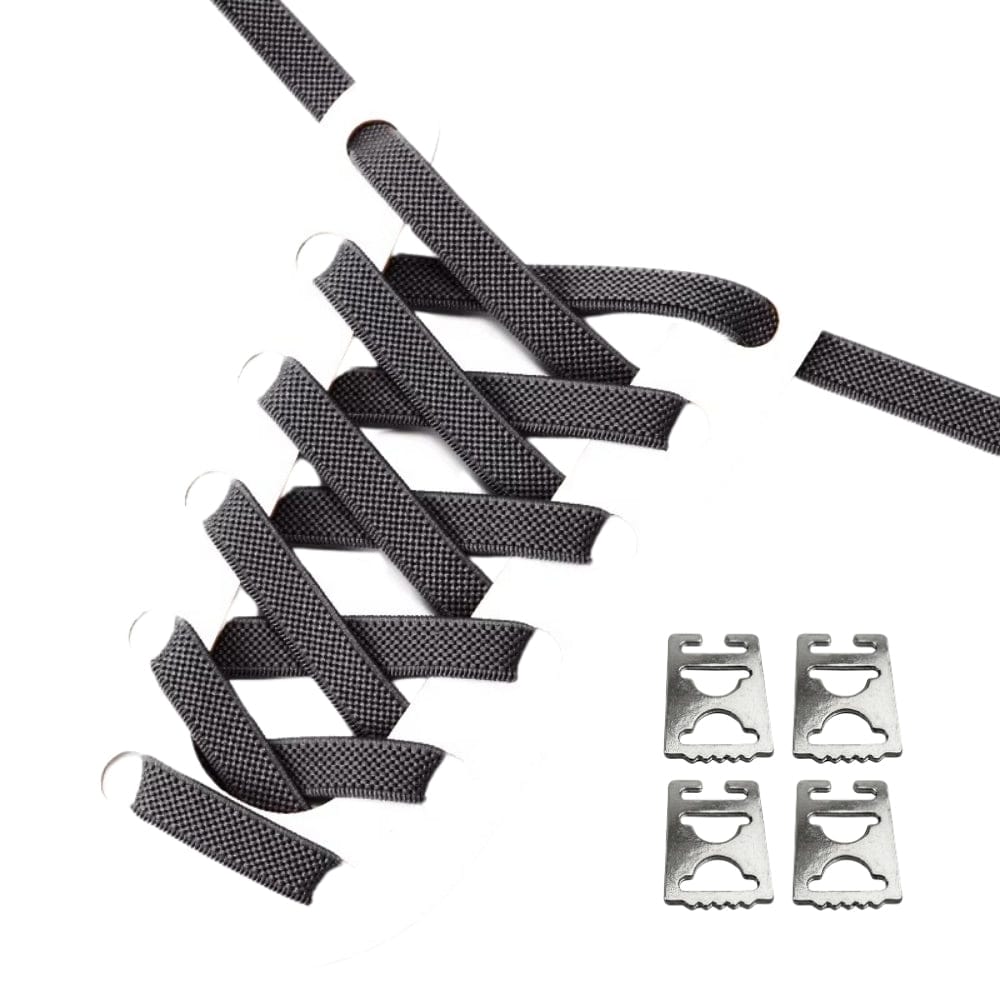 Productafbeelding van platte elastische veters van 9 mm met clipjes in de kleur donkergrijs