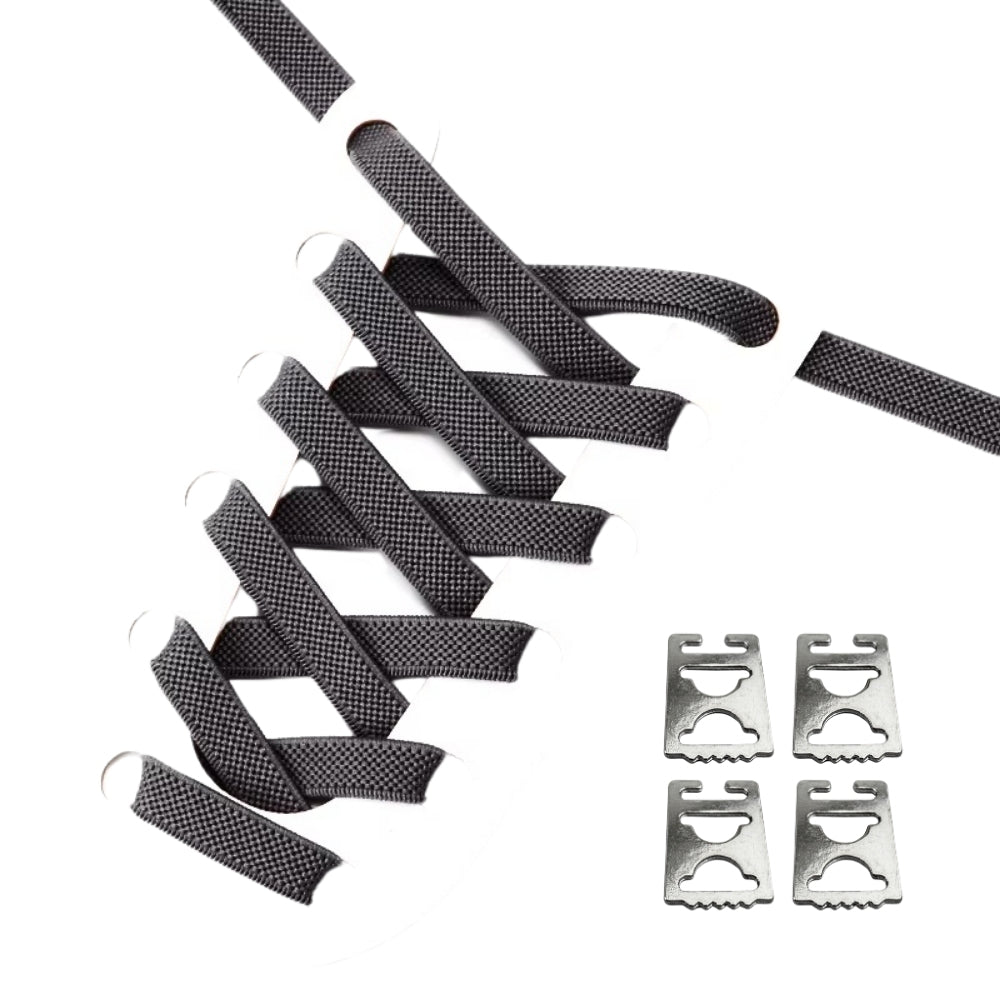 Productafbeelding van platte elastische veters van 9 mm met clipjes in de kleur donkergrijs