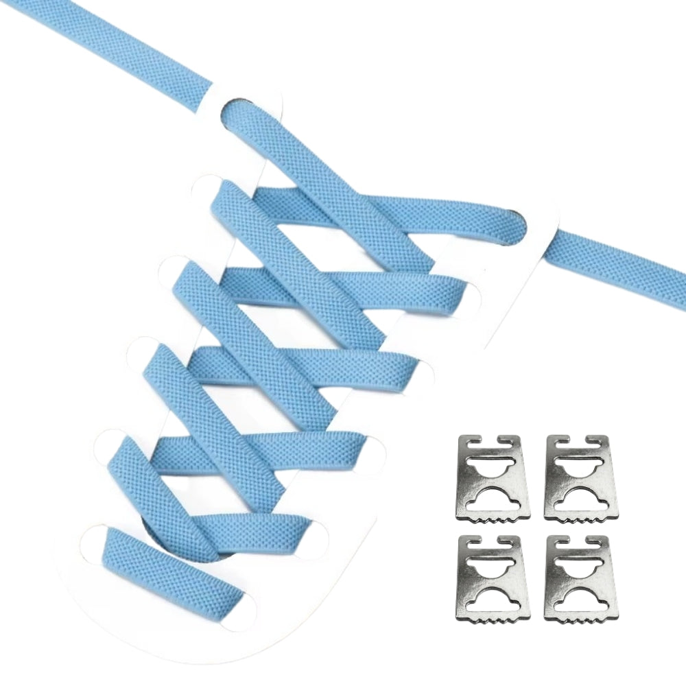 Productafbeelding van platte elastische veters van 9 mm met clipjes in de kleur hemelsblauw