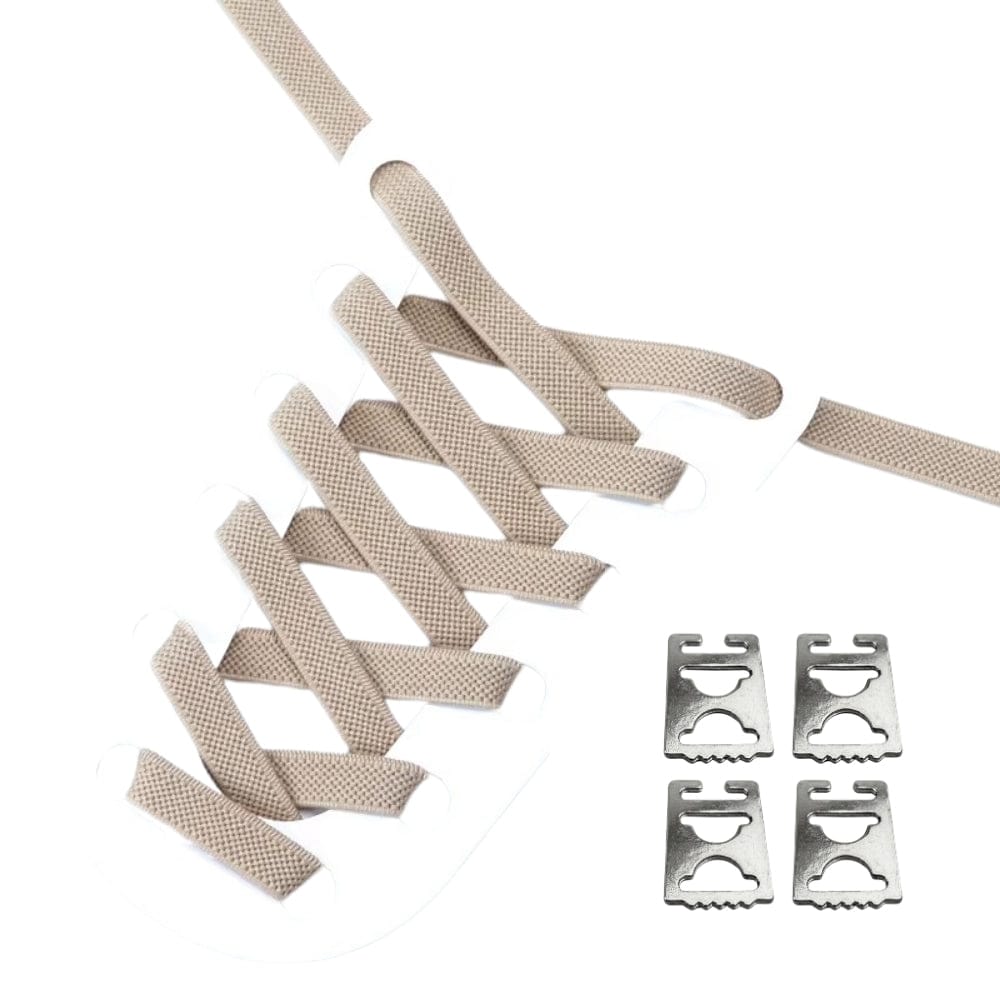 Productafbeelding van platte elastische veters van 9 mm met clipjes in de kleur khaki