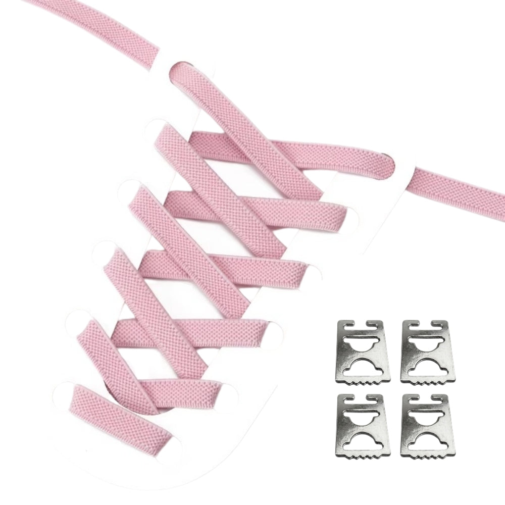 Productafbeelding van platte elastische veters van 9 mm met clipjes in de kleur roze