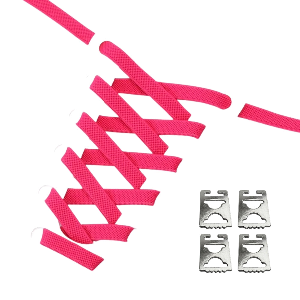 Productafbeelding van platte elastische veters van 9 mm met clipjes in de kleur rozenrood