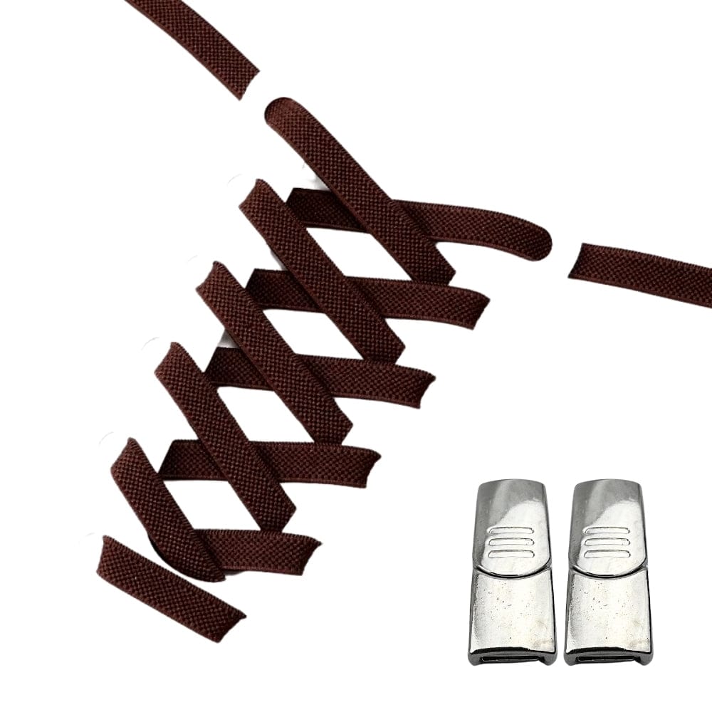 Productafbeelding van platte elastische veters van 9 mm met magneetsluiting in de kleur donkerbruin