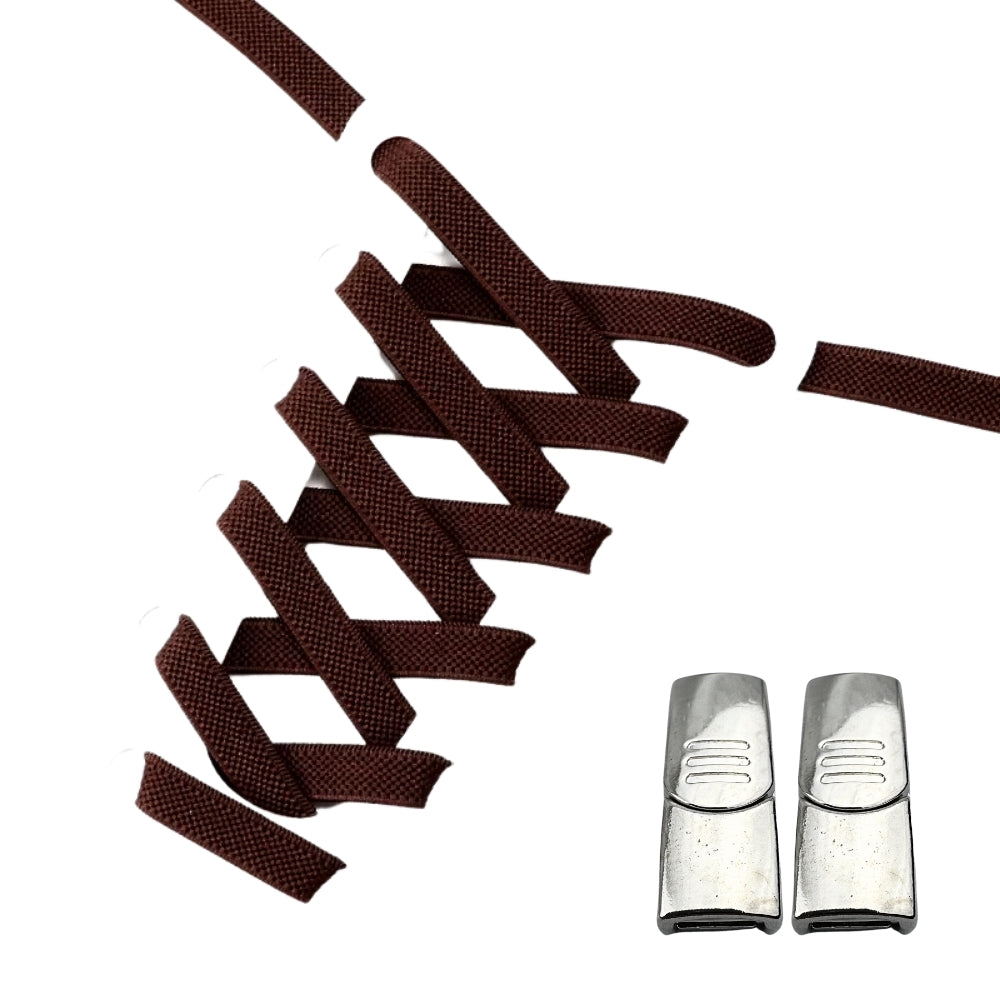 Productafbeelding van platte elastische veters van 9 mm met magneetsluiting in de kleur donkerbruin