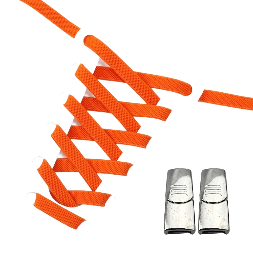 Productafbeelding van platte elastische veters van 9 mm met magneetsluiting in de kleur oranje