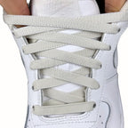 Elastische veters onzichtbaar strikken plat 9mm onzichtbare clipjes beige met stretch uitgerekt